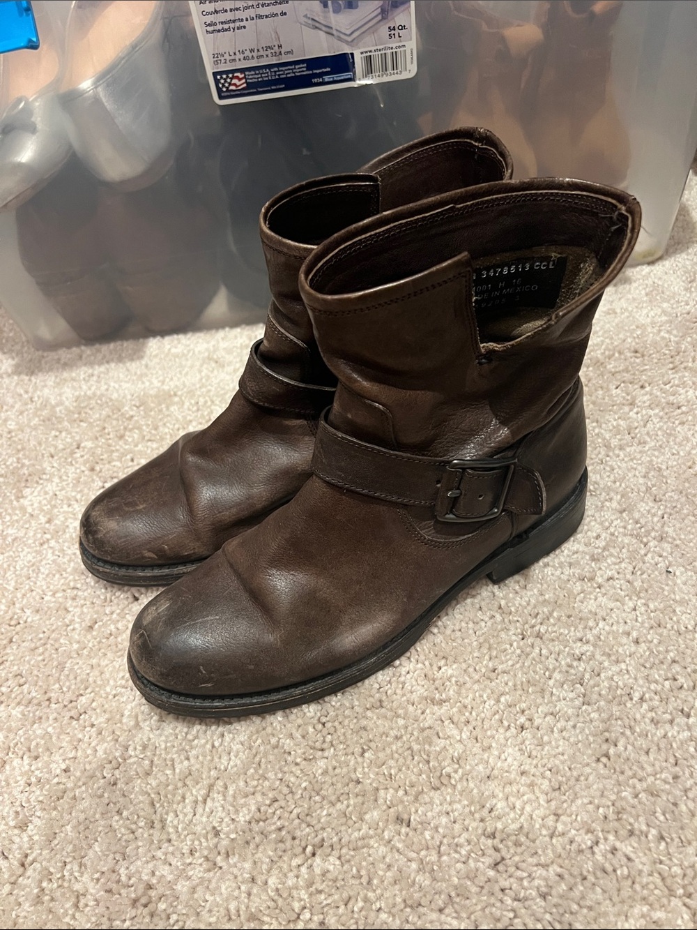 Frye Dark Brown Leather Buckle Ankle Booties